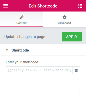 Enter Shortcode in Elementor