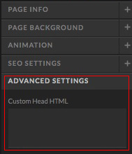 Showit Advanced Settings - Custom Head HTML